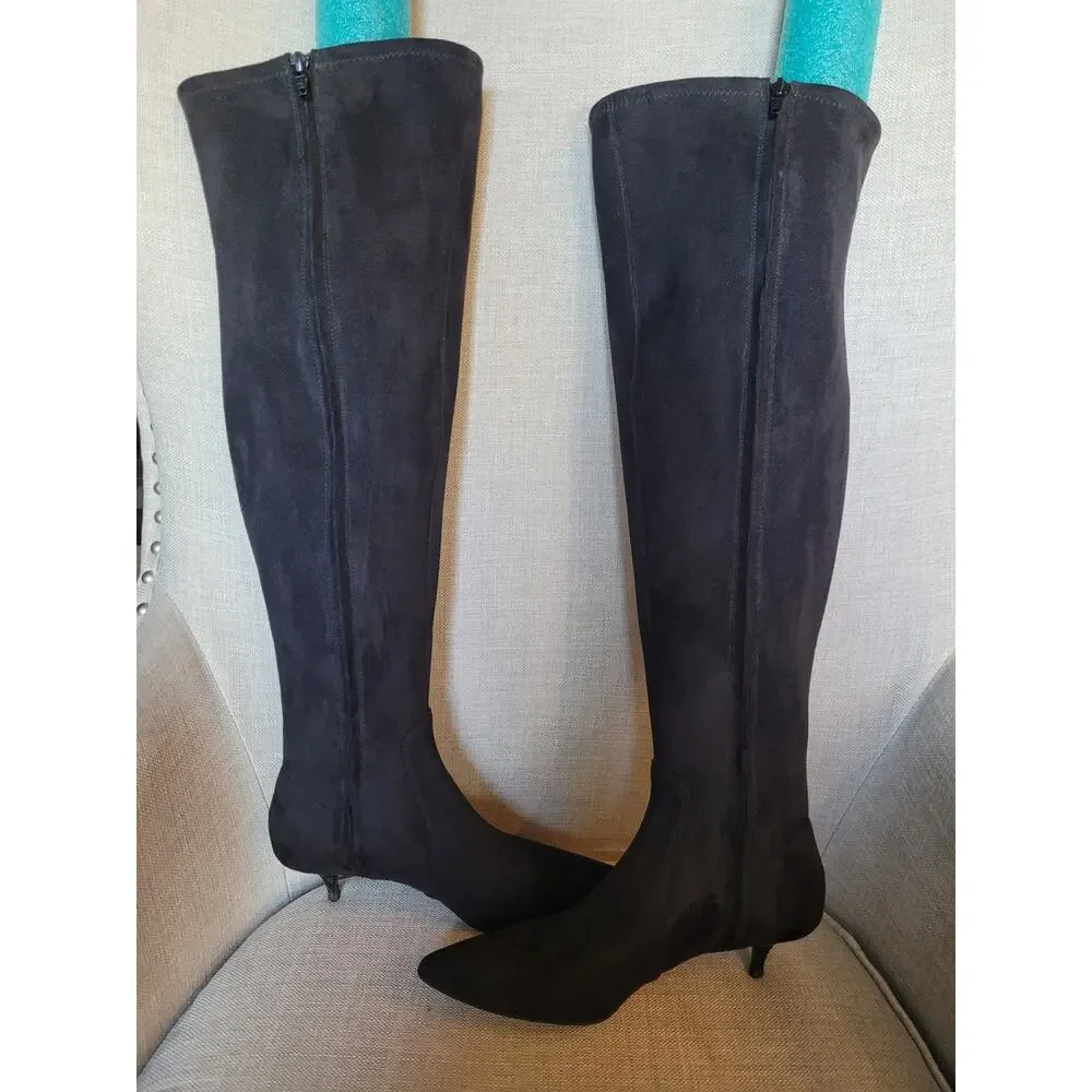 Michael Kors Black Suede Over-the-Knee Kitten Heel Boots Size 7.5M